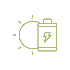 Minimalist icon representing a power distributor with a sun and battery symbol, indicating renewable energy storage and distribution for SEO-focused content